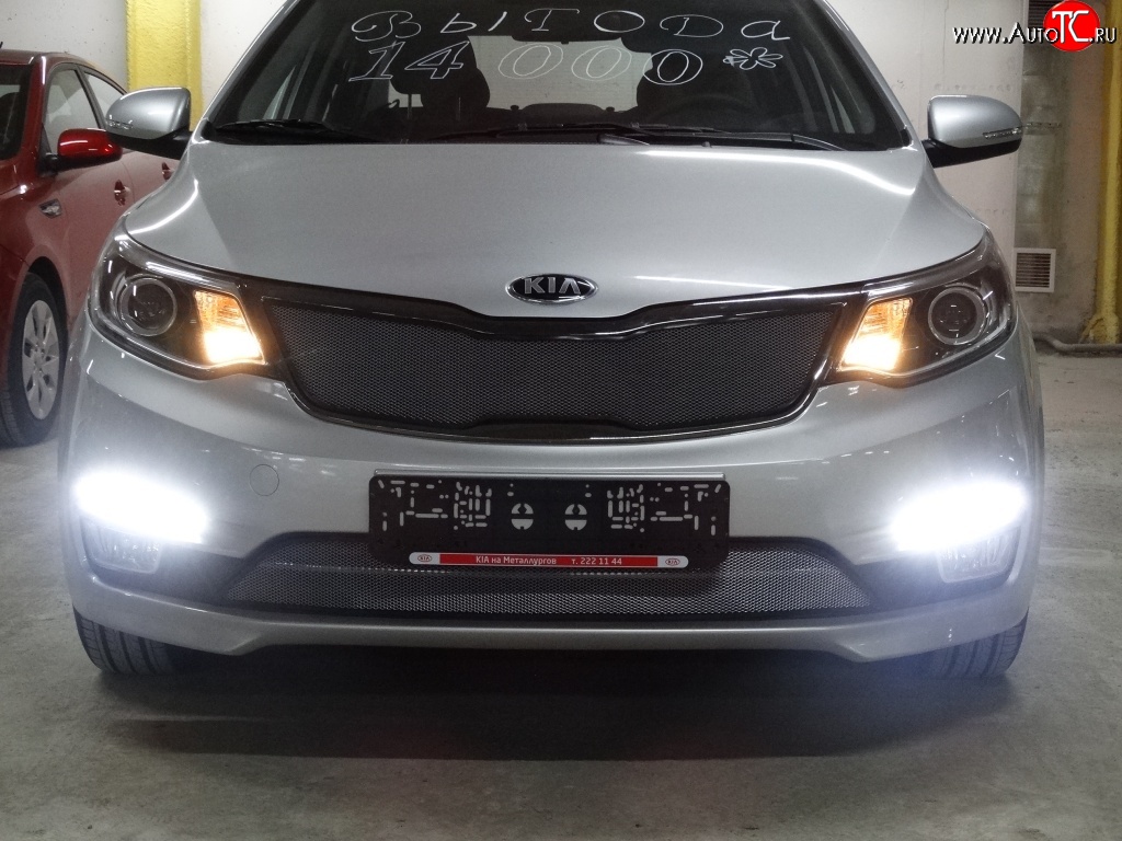 1 539 р. Нижняя сетка на бампер Russtal (хром) KIA Rio 3 QB рестайлинг седан (2015-2017)  с доставкой в г. Воронеж