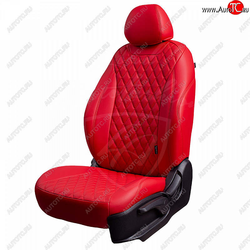 17 449 р. Чехлы для сидений Lord Autofashion Байрон (экокожа, раздельная задняя спинка, 3 Г-образных подголовника)  KIA Rio ( X-line,  X) (2017-2025) рестайлинг (Красный, вставка красная, строчка красная)  с доставкой в г. Воронеж