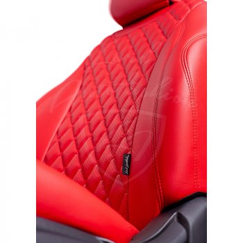 17 449 р. Чехлы для сидений Lord Autofashion Байрон (экокожа, раздельная задняя спинка, 3 Г-образных подголовника)  KIA Rio ( X-line,  X) (2017-2025) рестайлинг (Красный, вставка красная, строчка красная)  с доставкой в г. Воронеж. Увеличить фотографию 3