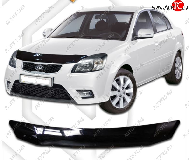 1 839 р. Дефлектор капота CA-Plastiс  KIA Rio  2 JB (2005-2011) дорестайлинг, хэтчбэк 5 дв., рестайлинг, хэтчбэк 5 дв. (Classic черный, Без надписи)  с доставкой в г. Воронеж
