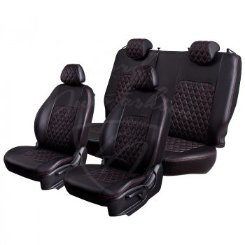 7 199 р. Чехлы для сидений Lord Autofashion Турин Ромб (экокожа)  KIA Rio ( 2 JB,  4 FB) (2005-2025) дорестайлинг седан, дорестайлинг, хэтчбэк 5 дв., рестайлинг, хэтчбэк 5 дв., рестайлинг седан (Черный, вставка черная, строчка красная)  с доставкой в г. Воронеж. Увеличить фотографию 5