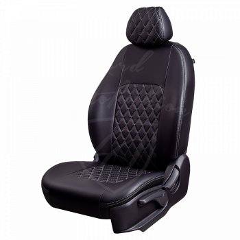 Чехлы для сидений Lord Autofashion Турин Ромб (экокожа) KIA Rio  2 JB (2005-2009) дорестайлинг седан (Черный, вставка черная, строчка серая)