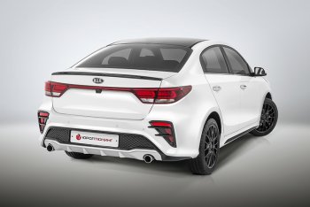 17 699 р. Задний бампер Kudos  KIA Rio  4 FB (2016-2020) дорестайлинг седан (Под парктроник и раздвоенный глушитель, Неокрашенный)  с доставкой в г. Воронеж. Увеличить фотографию 2