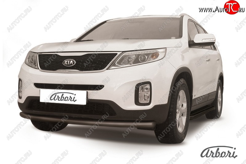 8 369 р. Защита переднего бампера Arbori (радиусная, черная, 1 труба d57 mm). KIA Sorento XM рестайлинг (2012-2015)  с доставкой в г. Воронеж