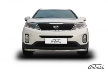 Защита переднего бампера Arbori (радиусная, нержавейка, 1 труба d57 mm). KIA Sorento XM рестайлинг (2012-2015)