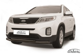 7 019 р. Защита переднего бампера Arbori (черная, 2 трубы d57 и 42 mm)  KIA Sorento  XM (2012-2015) рестайлинг  с доставкой в г. Воронеж. Увеличить фотографию 1