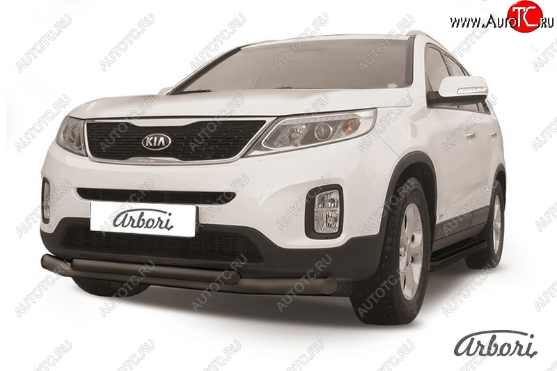 7 019 р. Защита переднего бампера Arbori (черная, 2 трубы d57 и 42 mm)  KIA Sorento  XM (2012-2015) рестайлинг  с доставкой в г. Воронеж