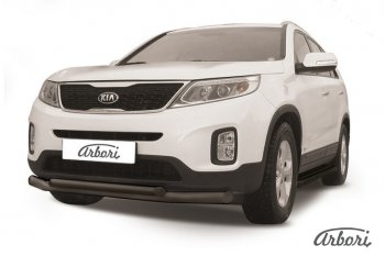 Защита переднего бампера Arbori (черная, 2 трубы d76 и 57 mm) KIA Sorento XM рестайлинг (2012-2015)