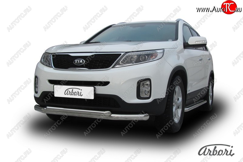 20 789 р. Защита переднего бампера Arbori (нержавейка, 2 трубы d76 и 57 mm)  KIA Sorento  XM (2012-2015) рестайлинг  с доставкой в г. Воронеж