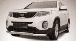 Двойная защита переднего бампера из двух труб диаметром 76 и 57 мм Slitkoff KIA Sorento XM рестайлинг (2012-2015)