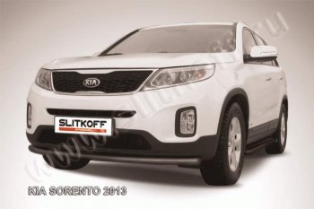 8 599 р. Защита переднего бампера из трубы d57 Slitkoff (радиусная)  KIA Sorento  XM (2012-2015) рестайлинг (Цвет: серебристый)  с доставкой в г. Воронеж. Увеличить фотографию 1