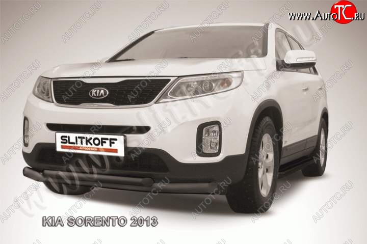 11 449 р. Защита переднего бампера из труб d76+57 Slitkoff (двойная)  KIA Sorento  XM (2012-2015) рестайлинг (Цвет: серебристый)  с доставкой в г. Воронеж