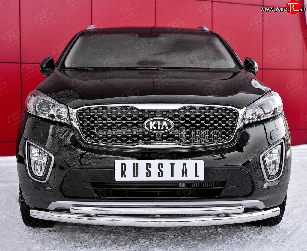 20 599 р. Защита переднего бампера (2 трубыØ63 и 42 мм, нержавейка) SLITKOFF  KIA Sorento  UM/Prime (2014-2018) дорестайлинг  с доставкой в г. Воронеж