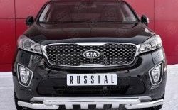 25 549 р. Защита переднего бампера (2 трубыØ63 мм, нержавейка) SLITKOFF KIA Sorento UM/Prime дорестайлинг (2014-2018)  с доставкой в г. Воронеж. Увеличить фотографию 1