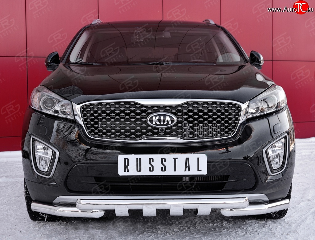 25 549 р. Защита переднего бампера (2 трубыØ63 мм, нержавейка) SLITKOFF KIA Sorento UM/Prime дорестайлинг (2014-2018)  с доставкой в г. Воронеж