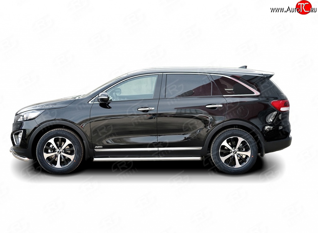 17 299 р. Защита порогов из круглой трубы диаметром 63 мм Russtal  KIA Sorento  UM/Prime (2014-2018) дорестайлинг (Защита порогов с со скосами на торцах (вариант 1))  с доставкой в г. Воронеж