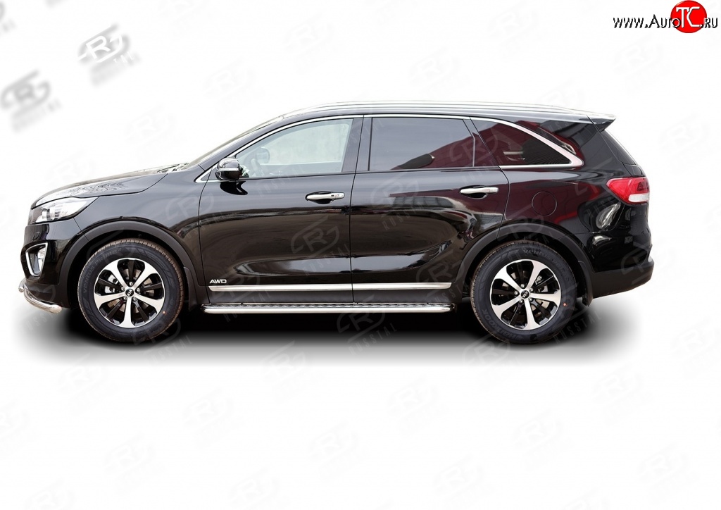 77 999 р. Широкая защита порогов Russtal KIA Sorento UM/Prime дорестайлинг (2014-2018) (Защита порогов с со скосами на торцах (вариант 1))  с доставкой в г. Воронеж