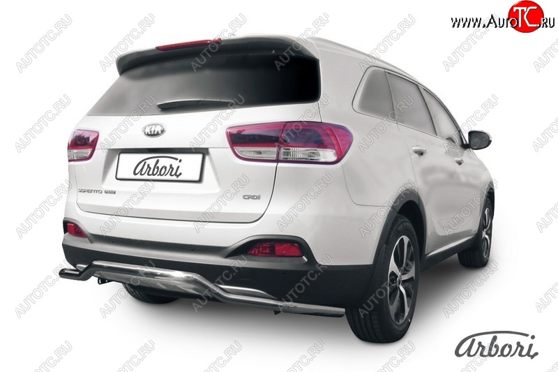 5 299 р. Защита заднего бампера Arbori (волна, нержавейка, 1 труба d57 mm). KIA Sorento UM/Prime дорестайлинг (2014-2018)  с доставкой в г. Воронеж