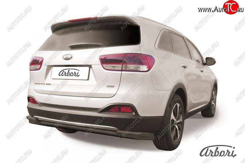 15 599 р. Защита заднего бампера Arbori (черная, 2 трубы d57 и 42 mm).  KIA Sorento  UM/Prime (2014-2018) дорестайлинг  с доставкой в г. Воронеж