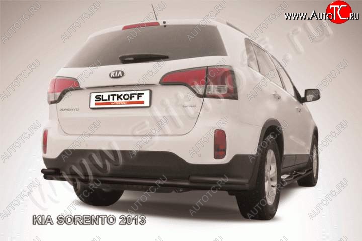 11 649 р. Защита заднего бампера из труб d57+d42 Slitkoff (с уголками)  KIA Sorento  XM (2012-2015) рестайлинг (Цвет: серебристый)  с доставкой в г. Воронеж