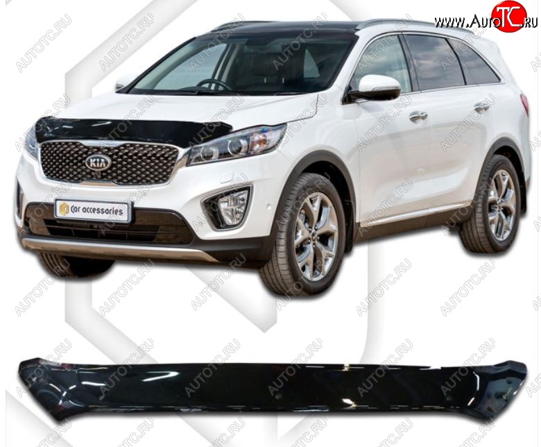 1 999 р. Дефлектор капота CA-Plastiс  KIA Sorento  UM/Prime (2014-2020) дорестайлинг, рестайлинг (Classic черный, Без надписи)  с доставкой в г. Воронеж