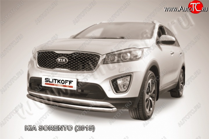 10 849 р. Защита переднего бампера из короткой трубы диаметром 57 мм Slitkoff  KIA Sorento  UM/Prime (2014-2018) дорестайлинг (Нержавейка, Полированная)  с доставкой в г. Воронеж