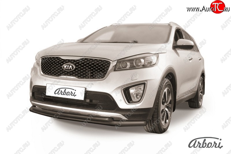 6 349 р. Защита переднего бампера Arbori (черная, 2 трубы d57 и 42 mm) KIA Sorento UM/Prime дорестайлинг (2014-2018)  с доставкой в г. Воронеж