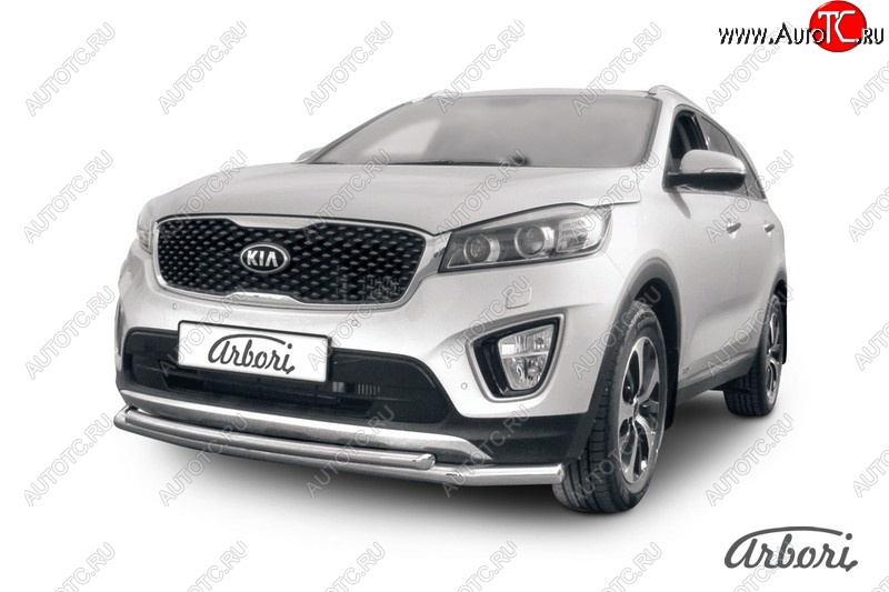 5 649 р. Защита переднего бампера Arbori (нержавейка, 2 трубы d57 и 42 mm)  KIA Sorento  UM/Prime (2014-2018) дорестайлинг  с доставкой в г. Воронеж