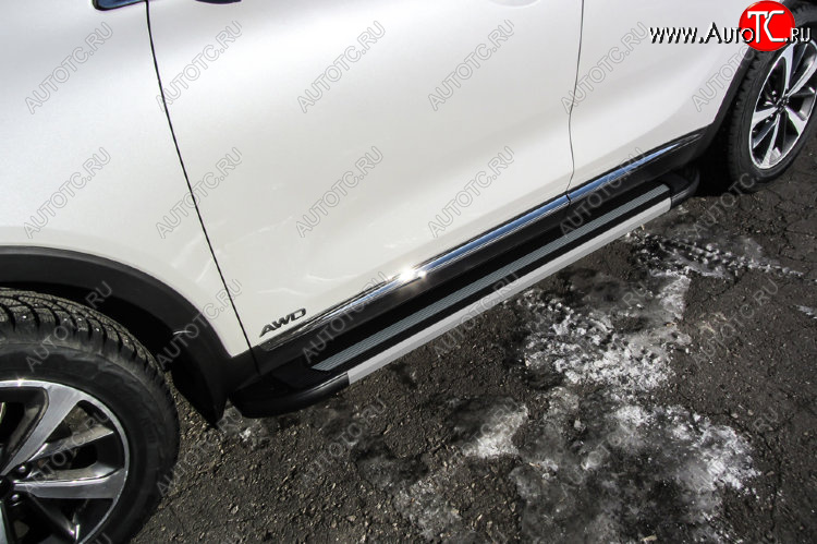 11 299 р. Пороги алюминиевые Slitkoff  KIA Sorento  UM/Prime (2014-2018) дорестайлинг (Luxe Black)  с доставкой в г. Воронеж
