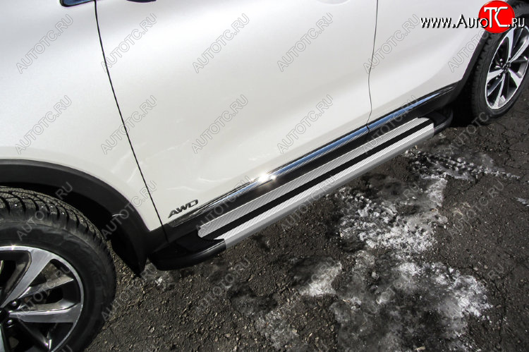 10 699 р. Пороги алюминиевые Slitkoff KIA Sorento UM/Prime дорестайлинг (2014-2018) (Luxe Silver)  с доставкой в г. Воронеж