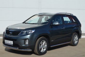 18 799 р. Защита порогов на SLITKOFF (труба D63 мм)  KIA Sorento ( XM,  UM/Prime) (2012-2020) рестайлинг, дорестайлинг (Защита порогов с заглушками на торцах (вариант 2))  с доставкой в г. Воронеж. Увеличить фотографию 2