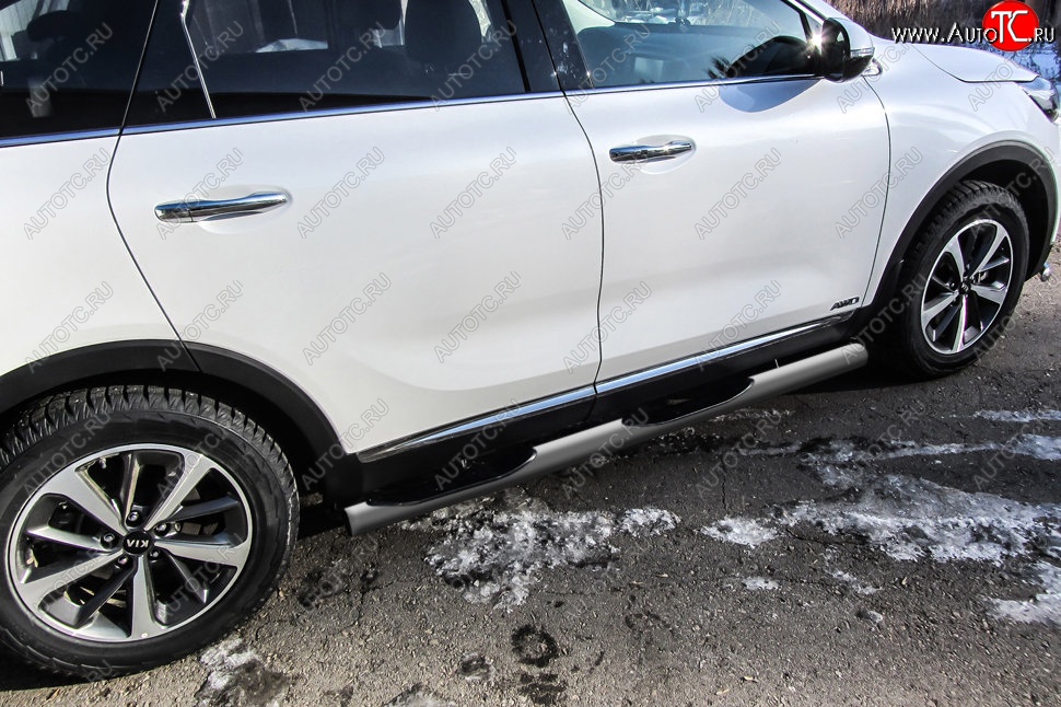 13 549 р. Защита порогов Slitkoff (d76 мм, с проступями)  KIA Sorento  UM/Prime (2018-2020) рестайлинг (Сталь с полимерным покрытием. Цвет: серебристый)  с доставкой в г. Воронеж
