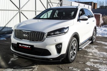 8 999 р. Защита переднего бампера Slitkoff (двойная, d57/42)  KIA Sorento  UM/Prime (2018-2020) рестайлинг (Сталь с полимерным покрытием. Цвет: чёрный)  с доставкой в г. Воронеж. Увеличить фотографию 1