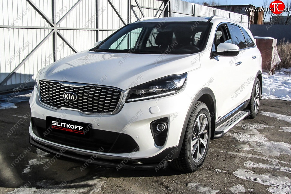 8 999 р. Защита переднего бампера Slitkoff (двойная, d57/42)  KIA Sorento  UM/Prime (2018-2020) рестайлинг (Сталь с полимерным покрытием. Цвет: чёрный)  с доставкой в г. Воронеж