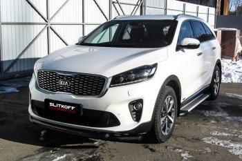 9 649 р. Защита переднего бампера Slitkoff (двойная, d57/42) KIA Sorento UM/Prime рестайлинг (2018-2020) (Сталь с полимерным покрытием. Цвет: чёрный)  с доставкой в г. Воронеж. Увеличить фотографию 1