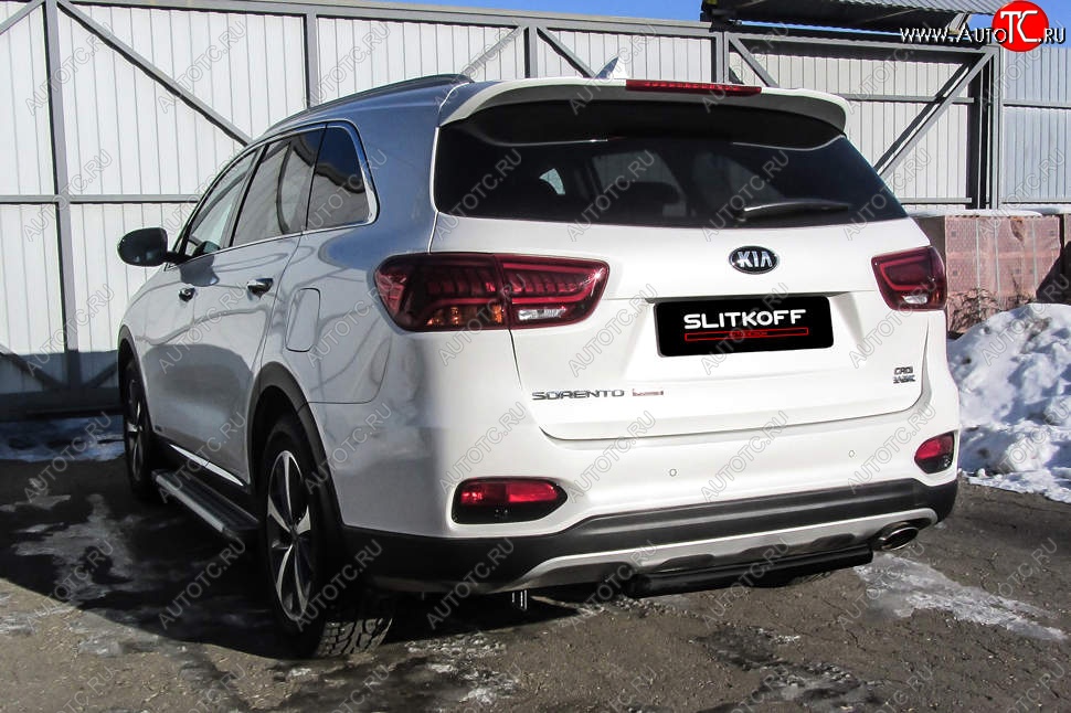 4 999 р. Защита заднего бампера Slitkoff (короткая, d57) KIA Sorento UM/Prime рестайлинг (2018-2020) (Сталь с полимерным покрытием. Цвет: чёрный)  с доставкой в г. Воронеж