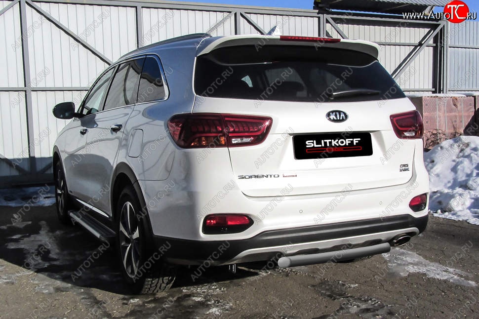 4 999 р. Защита заднего бампера Slitkoff (короткая, d57)  KIA Sorento  UM/Prime (2018-2020) рестайлинг (Сталь с полимерным покрытием. Цвет: серебристый)  с доставкой в г. Воронеж
