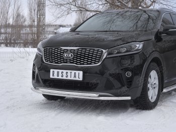 17 999 р. Защита переднего бампера (2 трубы Ø42 мм, нержавейка) SLITKOFF KIA Sorento UM/Prime рестайлинг (2018-2020)  с доставкой в г. Воронеж. Увеличить фотографию 4