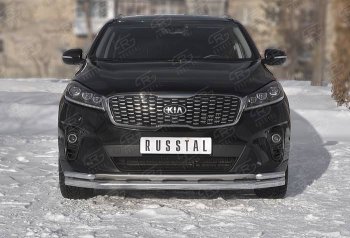 Защита переднего бампера (Ø 63/42 мм с углами, нержавейка) SLITKOFF KIA Sorento UM/Prime рестайлинг (2018-2020)