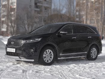 22 999 р. Защита переднего бампера (2 трубы Ø63 и 75х42 мм, нержавейка) SLITKOFF KIA Sorento UM/Prime рестайлинг (2018-2020)  с доставкой в г. Воронеж. Увеличить фотографию 2