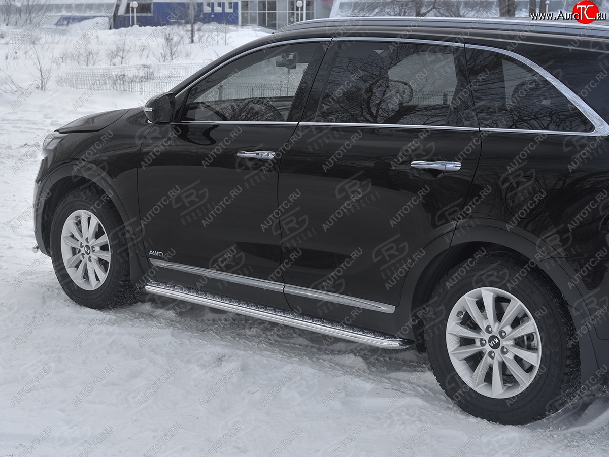 22 999 р. Порожки для ног SLITKOFF (Ø42 мм)  KIA Sorento  UM/Prime (2018-2020) рестайлинг (Лист алюминиевый, труба - сталь окрашенная в черный цвет)  с доставкой в г. Воронеж