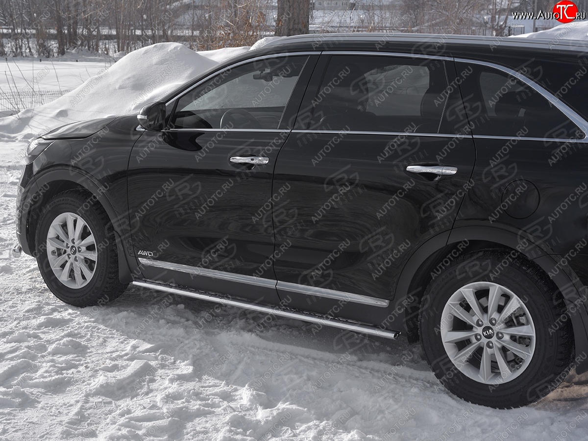 13 299 р. Защита порогов (Ø75x42 мм с проступью, нержавейка) Russtal KIA Sorento UM/Prime рестайлинг (2018-2020)  с доставкой в г. Воронеж