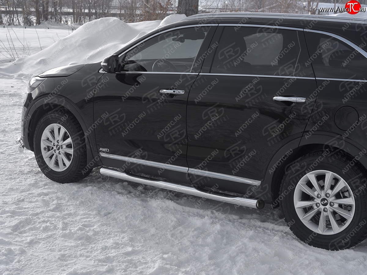 22 549 р. Защита порогов (Ø76 мм с проступью, нержавейка) SLITKOFF KIA Sorento UM/Prime рестайлинг (2018-2020) (С пластиковыми заглушками на торцах)  с доставкой в г. Воронеж