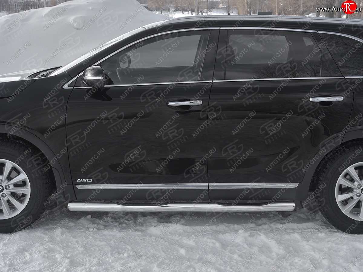 24 549 р. Защита порогов (Ø76 мм с проступью, нержавейка) SLITKOFF  KIA Sorento  UM/Prime (2018-2020) рестайлинг (Металлические торцы под 90°)  с доставкой в г. Воронеж