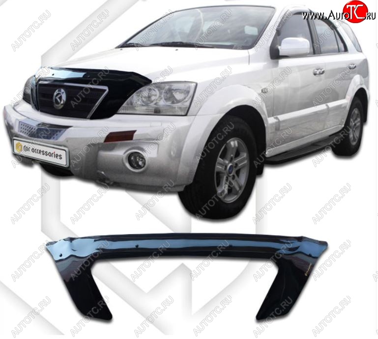 2 899 р. Дефлектор капота CA-Plastiс exclusive KIA Sorento BL рестайлинг (2006-2010) (Classic черный, Без надписи)  с доставкой в г. Воронеж