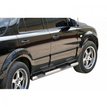 Защита порогов ТехноСфера (Техно Сфера) (нержавейка, с проступью, d76 mm) KIA Sorento BL дорестайлинг (2002-2006)