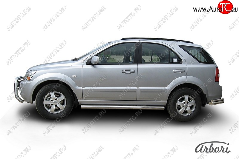 12 509 р. Защита штатных порогов Arbori (нержавейка, d76 mm). KIA Sorento BL рестайлинг (2006-2010)  с доставкой в г. Воронеж