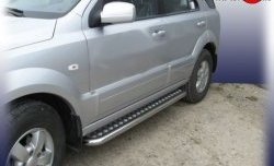 Широкая защита порогов с трубой диаметром 57 мм Slitkoff KIA Sorento  BL (2002-2010) дорестайлинг, рестайлинг