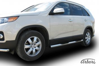 15 749 р. Защита штатных порогов Arbori (с проступью, нержавейка, d76 mm).  KIA Sorento  XM (2009-2012) дорестайлинг  с доставкой в г. Воронеж. Увеличить фотографию 3