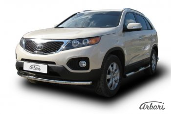 12 149 р. Защита переднего бампера Arbori (радиусная, нержавейка, 1 труба d57 mm). KIA Sorento XM дорестайлинг (2009-2012)  с доставкой в г. Воронеж. Увеличить фотографию 2
